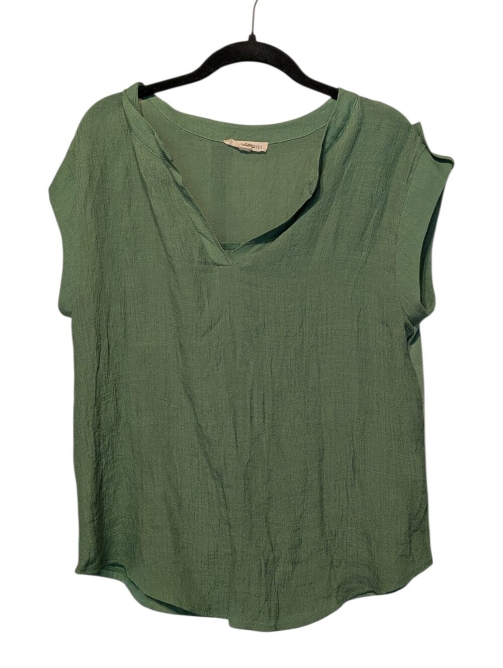 Relaxed Green Casual Y2K V-Neck Cap-Sleeve Blouse Medium
